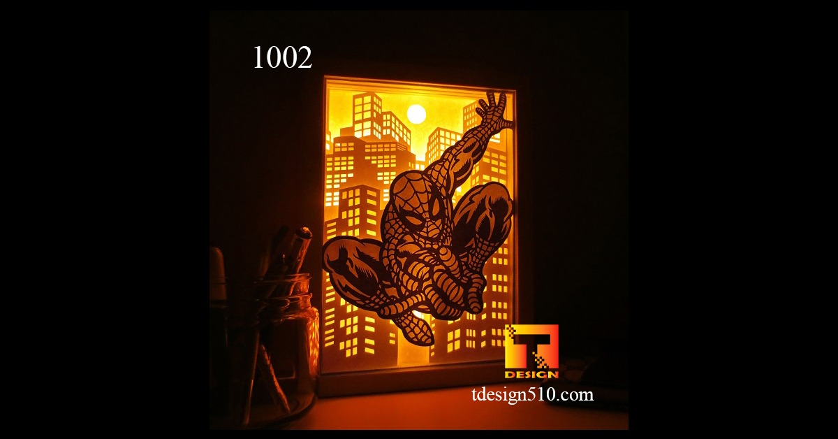 Spiderman Paper cut light box template shadow papercut svg