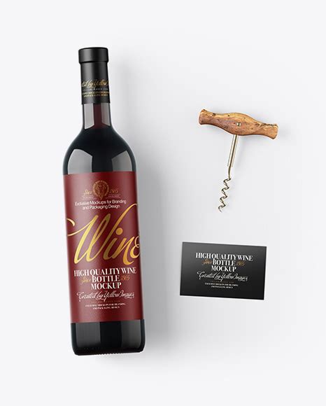 Free Amber Wine Bottle with Corkscrew and Card PSD Mockup Mockups 78.1 MB