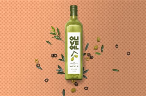 Free Green Glass Olive Oil Bottle PSD Mockup Mockups 29.52 MB